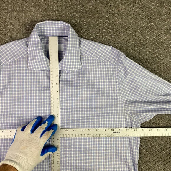 Eton Contemporary Shirt Men's 42 16.5 Button Up Front Lilac Blue Gingham Check - Picture 6 of 11